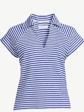 Free Assembly Women's Raglan Sleeve Polo Shirt Blue & White Stripes Size S NWT